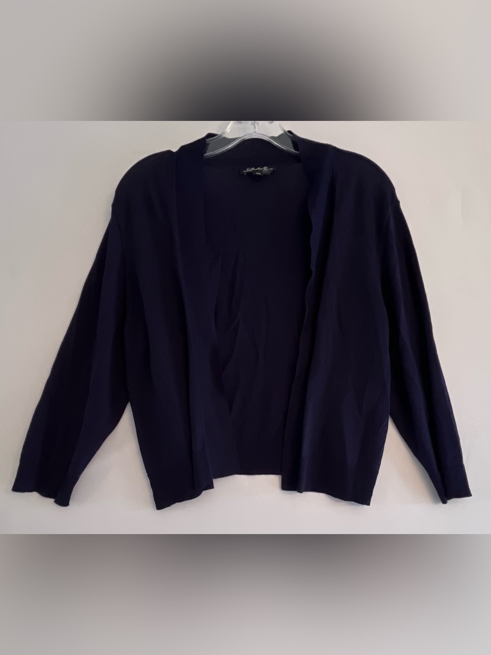 Charlie B Navy Open Front Cardigan Ribbed Knit Crop Shrug G/L